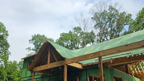 A Northwood Homes lake house under construction in the Parke County woods