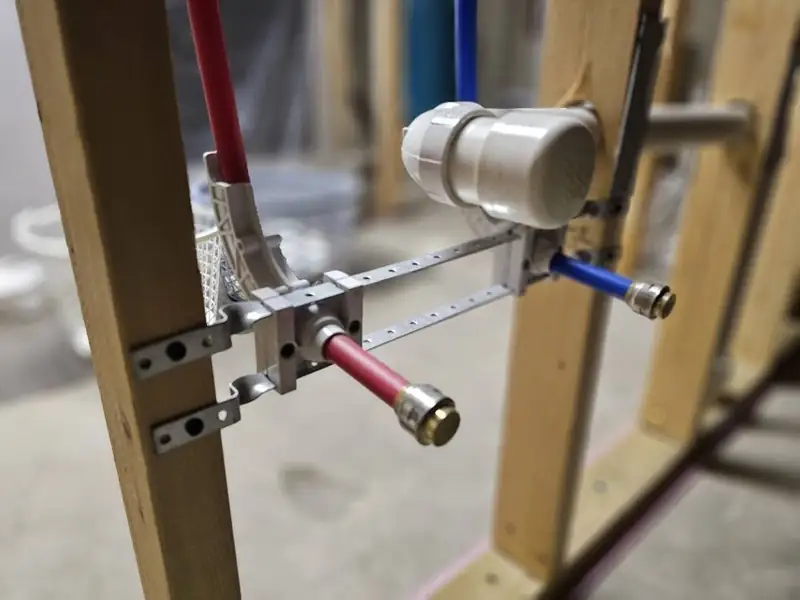 New PEX supply lines and a manifold roughed into open stud bays